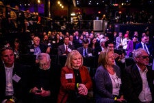 Attendees listen to Trump speak at the Detroit Economic Club last Thursday.