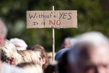 A protest this month near Mazan, France, where Dominic Pelicot has pleaded guilty to drugging and raping his wife for about a decade and offering her to strangers.